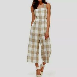 Checkered Linen blend jumpsuit - Size 0 - Strapless or Strapped